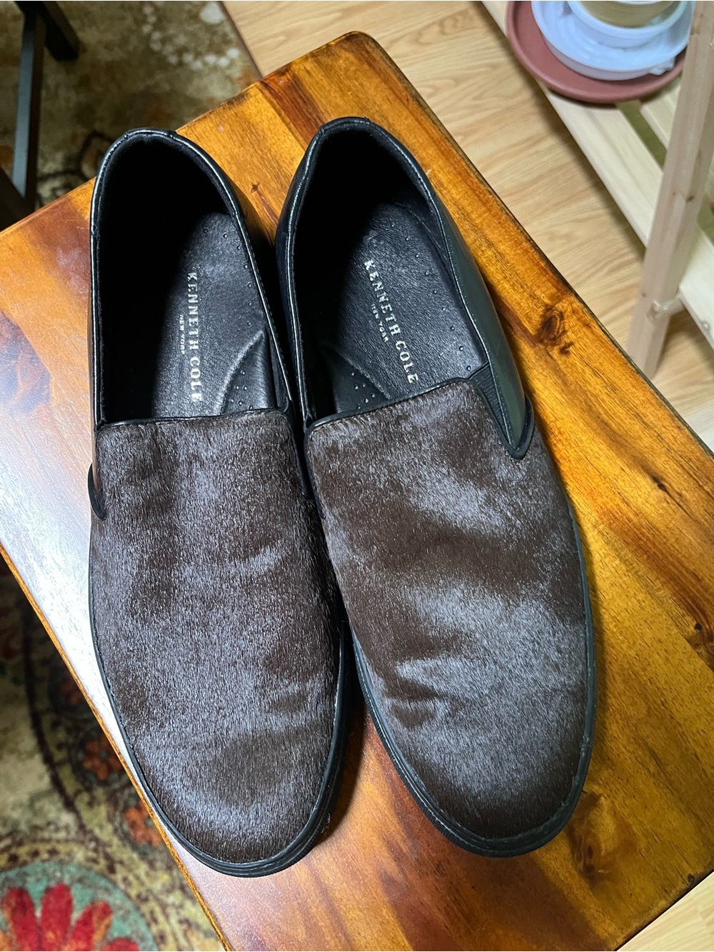 Kenneth Cole Chocolate Brown Pony Hair Slip-On Loafers 10.5